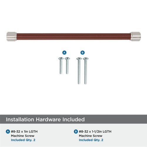 Fairlane Zinc & Leather Brown Leather / Satin Nickel Cabinet Pull 15