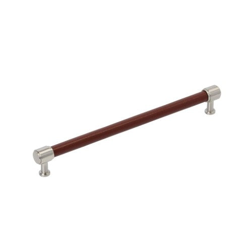 Fairlane Zinc & Leather Brown Leather / Satin Nickel Cabinet Pull 1