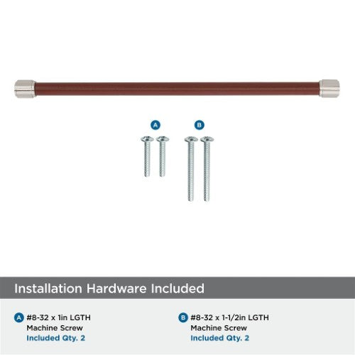 Fairlane Zinc & Leather Brown Leather / Satin Nickel Cabinet Pull 16