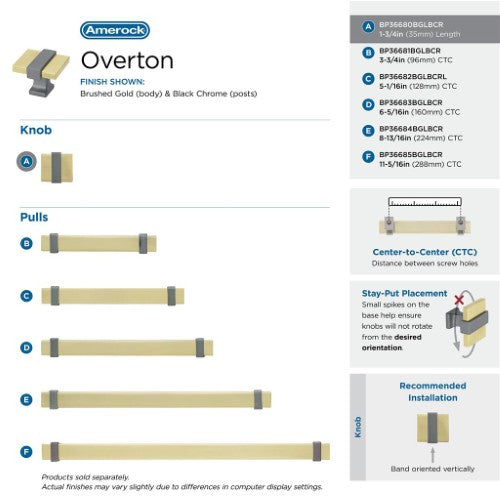 Overton Zinc & Aluminum Brushed Gold / Black Chrome Cabinet Knob 7