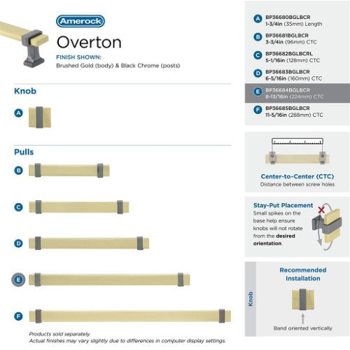 Overton Zinc & Aluminum Brushed Gold / Black Chrome Cabinet Pull 17