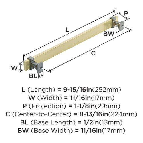 Overton Zinc & Aluminum Brushed Gold / Black Chrome Cabinet Pull 6