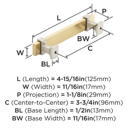 Overton Zinc & Aluminum Brushed Gold / Satin Nickel Cabinet Pull 4