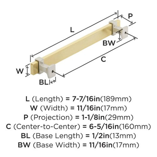 Overton Zinc & Aluminum Brushed Gold / Satin Nickel Cabinet Pull 5