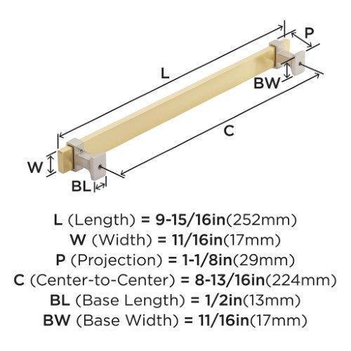 Overton Zinc & Aluminum Brushed Gold / Satin Nickel Cabinet Pull 6