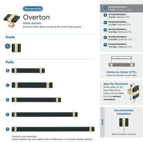 Overton Zinc & Aluminum Brushed Matte Black / Brushed Gold Cabinet Knob 7
