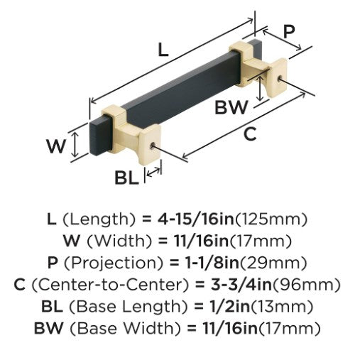 Overton Zinc & Aluminum Brushed Matte Black / Brushed Gold Cabinet Pull 4
