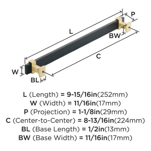 Overton Zinc & Aluminum Brushed Matte Black / Brushed Gold Cabinet Pull 6