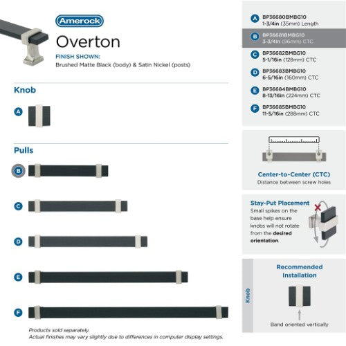 Overton Zinc & Aluminum Brushed Matte Black / Satin Nickel Cabinet Pull 19