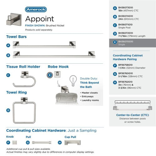Appoint Zinc Brushed Nickel Hook 8