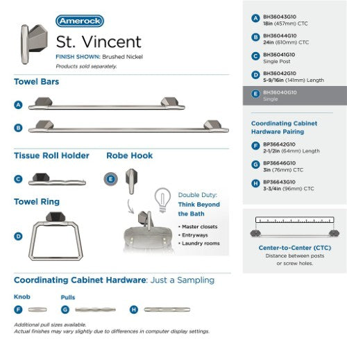 St. Vincent Zinc Brushed Nickel Hook 7