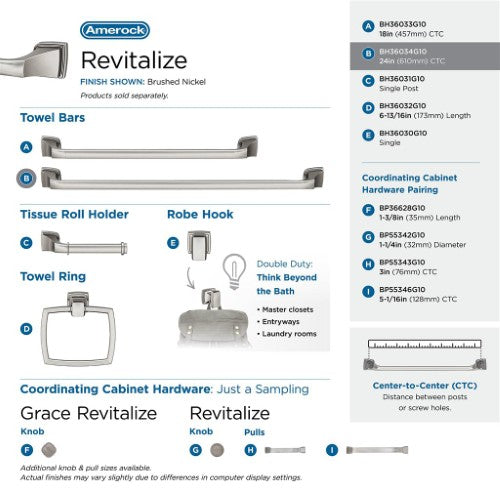 Revitalize Zinc & Stainless Steel Brushed Nickel Towel Bar 15