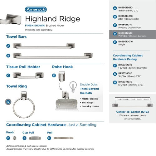 Highland Ridge Zinc & Stainless Steel Brushed Nickel Towel Ring 6