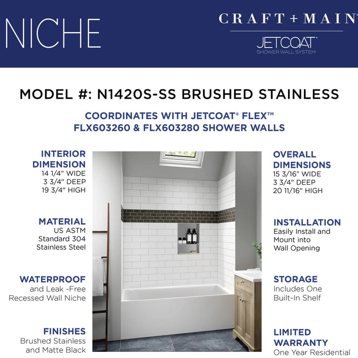 Stainless Steel Brushed Stainless Shower Niche Brushed Stainless 9