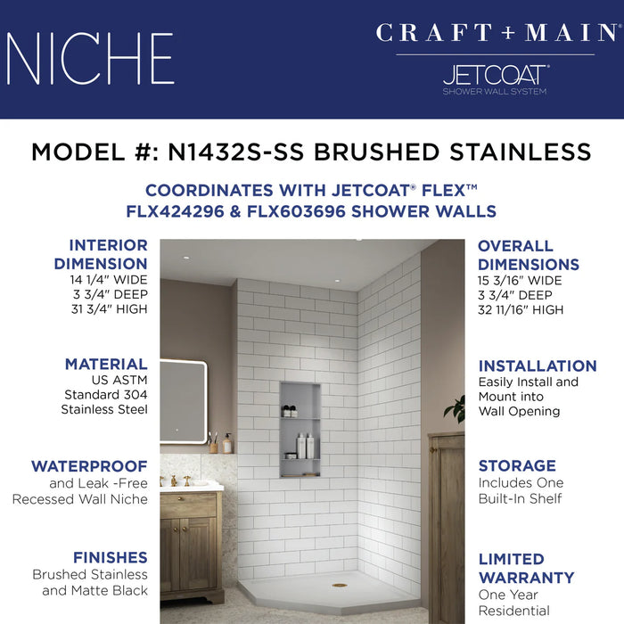 Stainless Steel Brushed Stainless Shower Niche Brushed Stainless 6