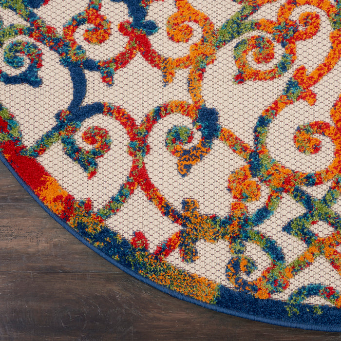 Aloha ALH21 Multicolor Polypropylene Contemporary Area Rug - 4 Ft x Round