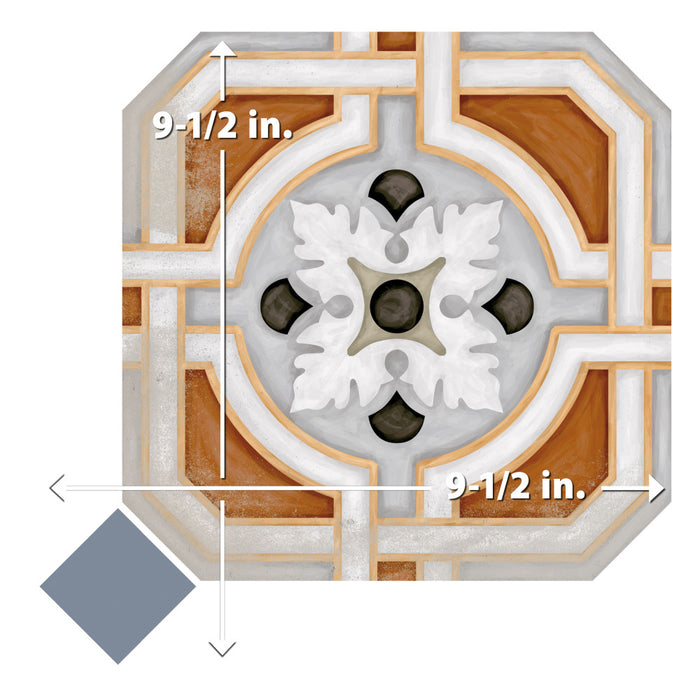 Vaudeville Porcelain Octagon Deco Zimer with Taco Azzuro Tile Matte 9