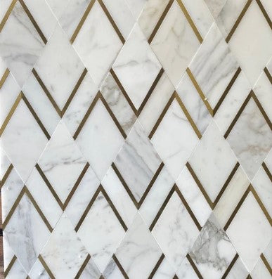 Calacatta & Brass Waterjet Polished Marble Mosaic - Arrowhead