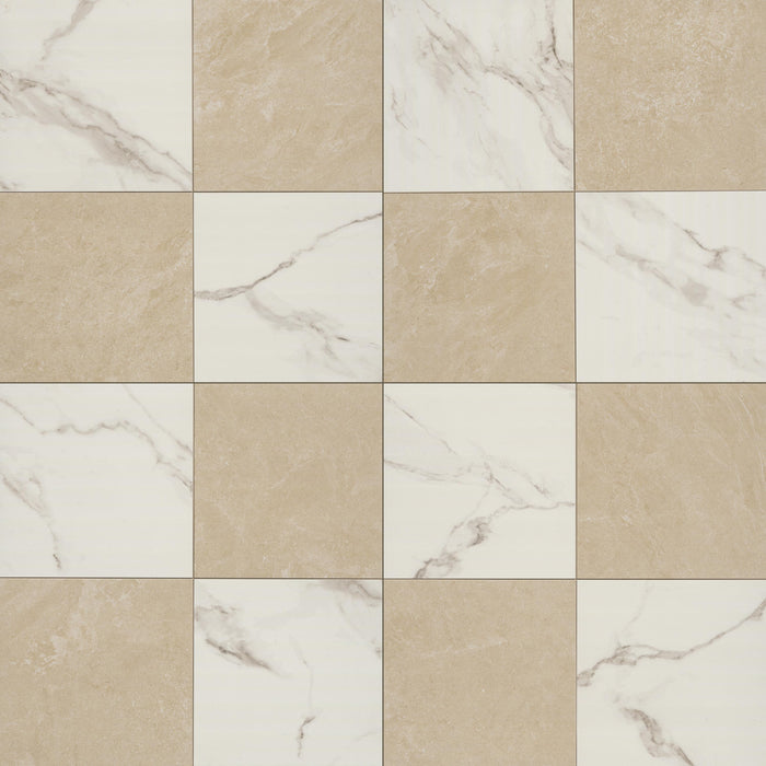 Casa Duet Porcelain Calacatta Cream Checkered Tile Matte 1