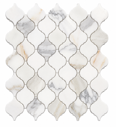 Calacatta Gold Polished Marble Mosaic - 2 3/4" Arabesque x 3/8"