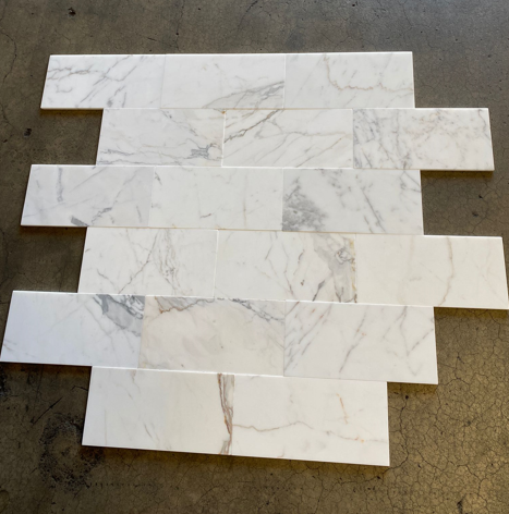 Calacatta Gold Extra Polished Marble Tile - 6" x 12" x 3/8"
