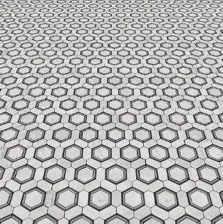 Carrara, Bardiglio & Basalt Waterjet Polished Marble Mosaic - Hexagon Combo
