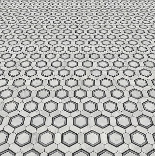 Carrara, Bardiglio & Basalt Waterjet Polished Marble Mosaic - Hexagon Combo