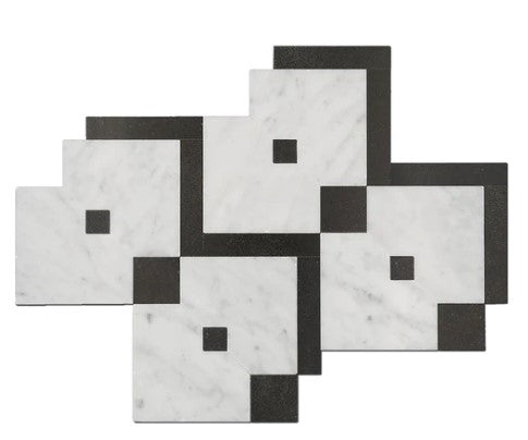 Carrara & Black Waterjet Polished Marble Mosaic - Square Zip