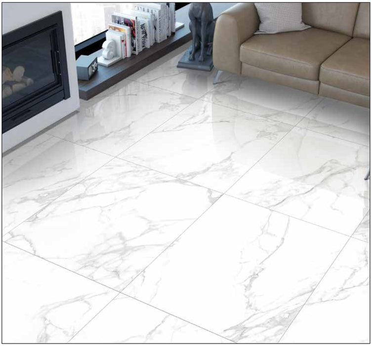 Porceluxe Carrara Pearl Porcelain Tile - 48" x 48" High Gloss