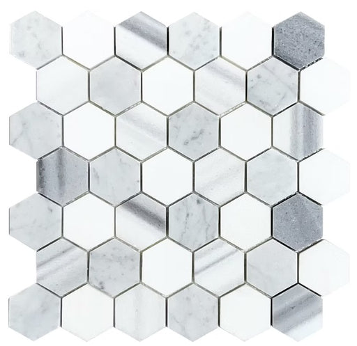 Carrara White, Thassos White & Marmara Blend Marble Mosaic Polished 1