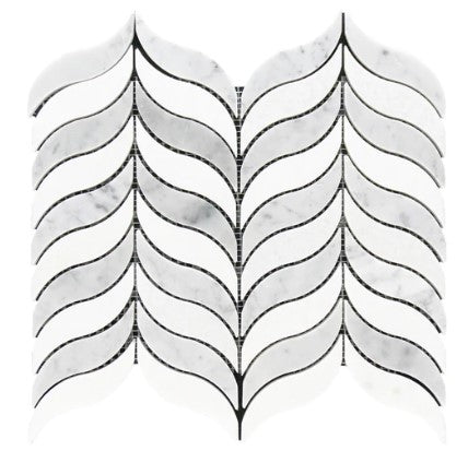 Carrara & Thassos Waterjet Polished Marble Mosaic - Willow Leaf