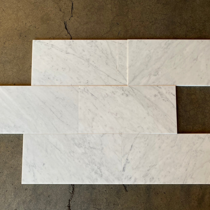 Carrara Venatino Polished Marble Tile - 6" x 12" x 3/8"
