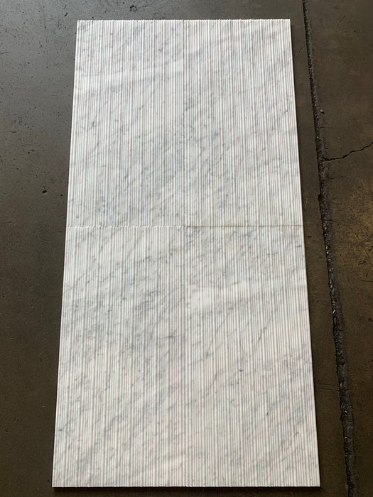 White Carrara Bamboo Textured Marble Tile - 12" x 24"
