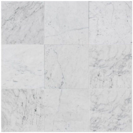 White Carrara Honed Marble Tile - 18 x 18"