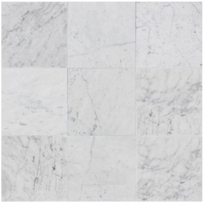 White Carrara Polished Marble Tile - 18" x 18"