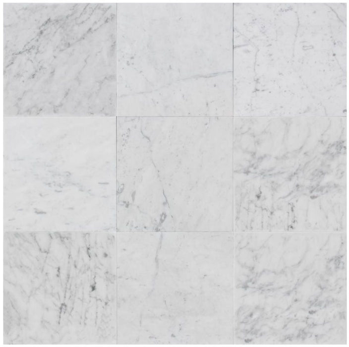 White Carrara Polished Marble Tile - 18" x 18"