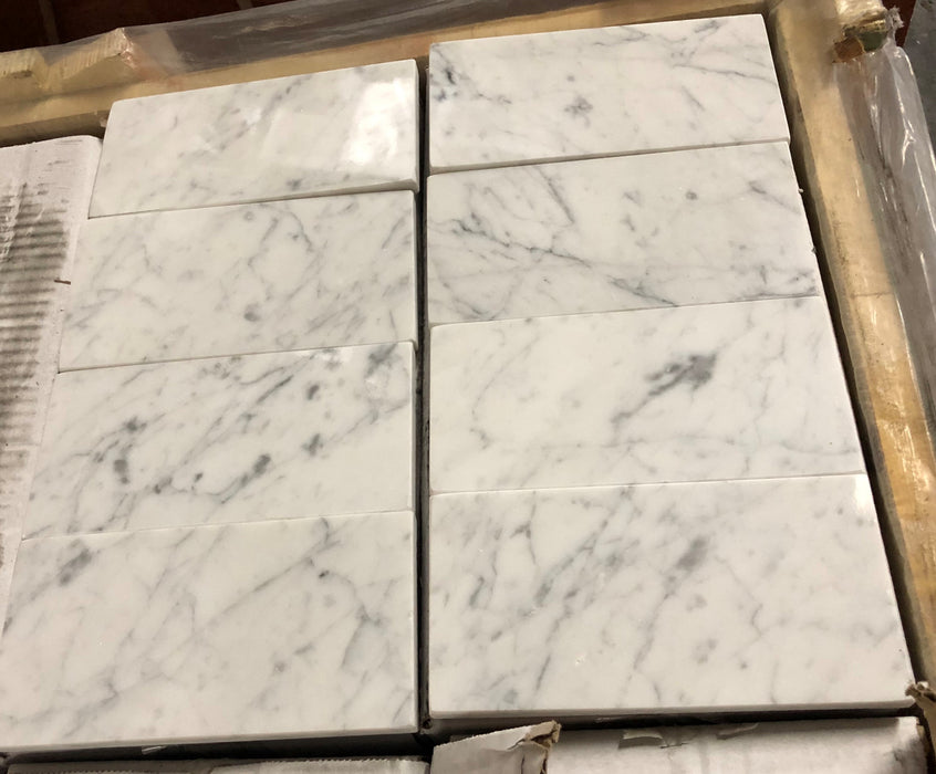 White Carrara Marble Tile - 6" x 12" Honed