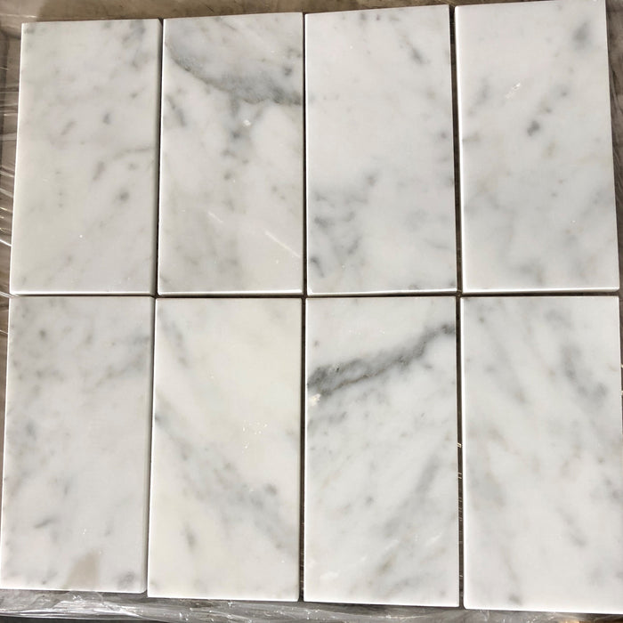 Honed White Carrara Marble Tile - 6" x 18"