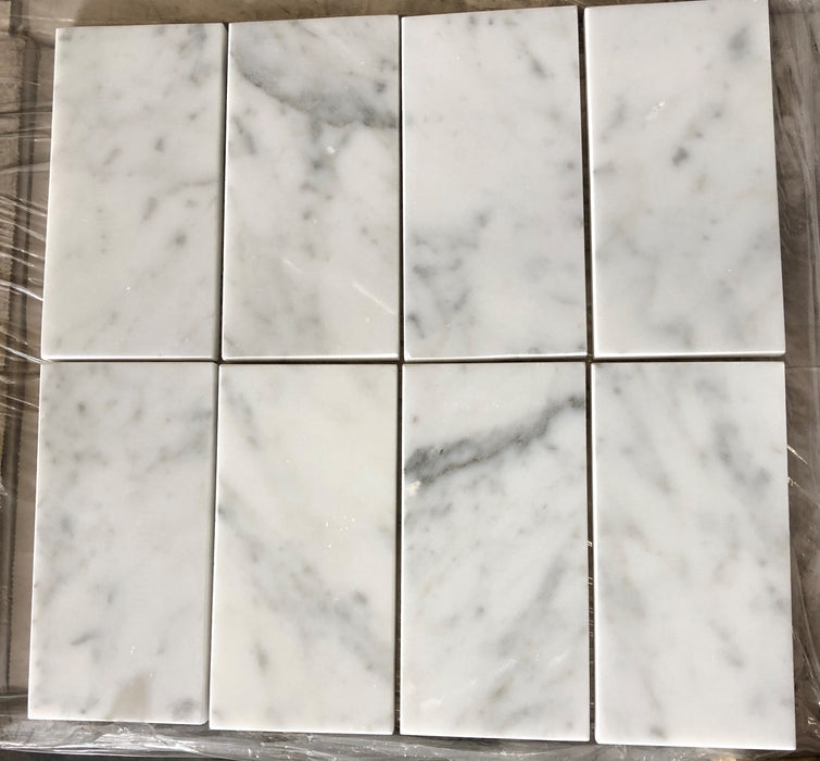 Polished White Carrara Marble Tile - 6" x 18"