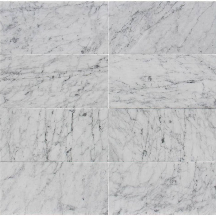 White Carrara Honed Marble Tile - 6" x 18" x 3/8"