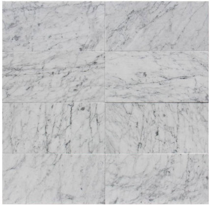 White Carrara Honed Marble Tile - 6" x 18" x 3/8"