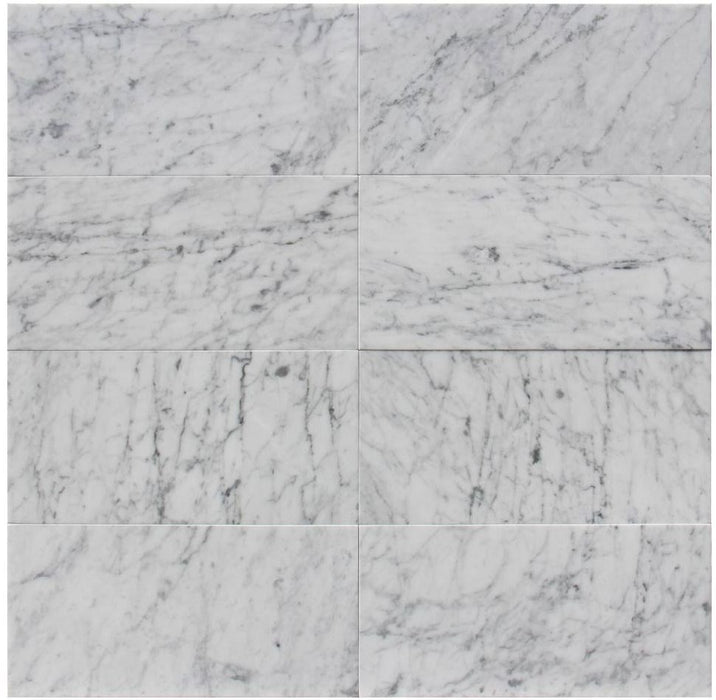 White Carrara Honed Marble Tile - 6" x 18" x 3/8"