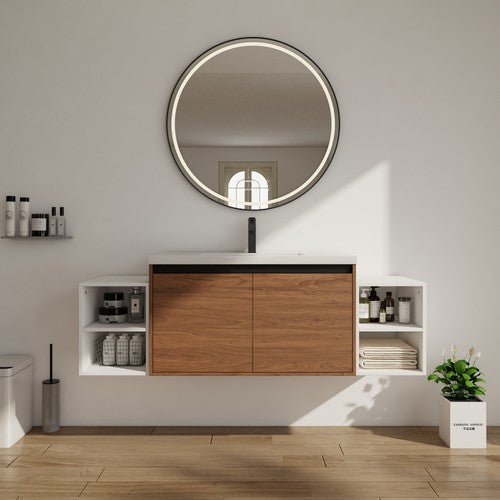 Engineered Wood Brown Ebony & Glossy White Bathroom Vanity Brown Ebony & Glossy White 1