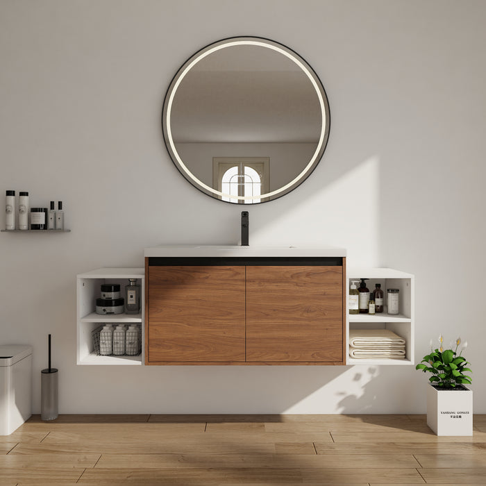 Engineered Wood Brown Ebony & Glossy White Bathroom Vanity Brown Ebony & Glossy White 1