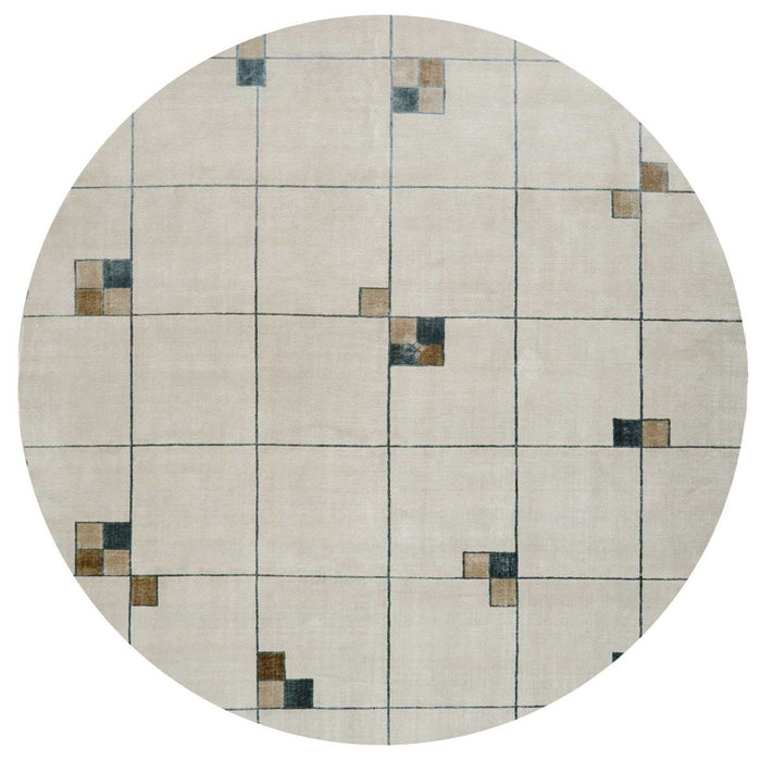 Christopher Guy Wool & Silk Ecru CGS04 Wool Blend Contemporary Area Rug - 6 Ft x Round