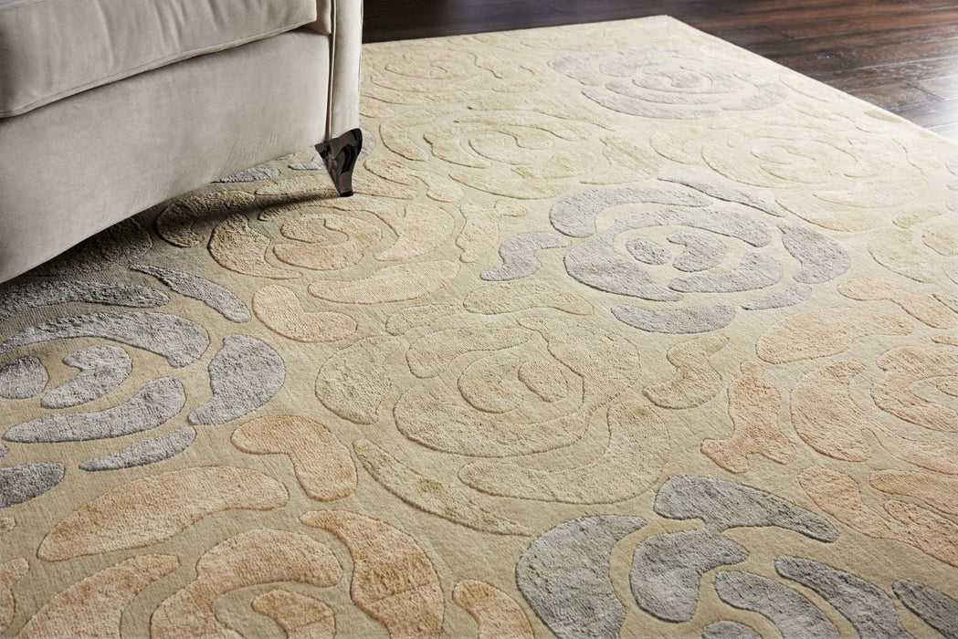 Christopher Guy Wool & Silk Sand Shell Light Chic Grey CGS20 Wool Blend Contemporary Area Rug - 6 Ft x Round