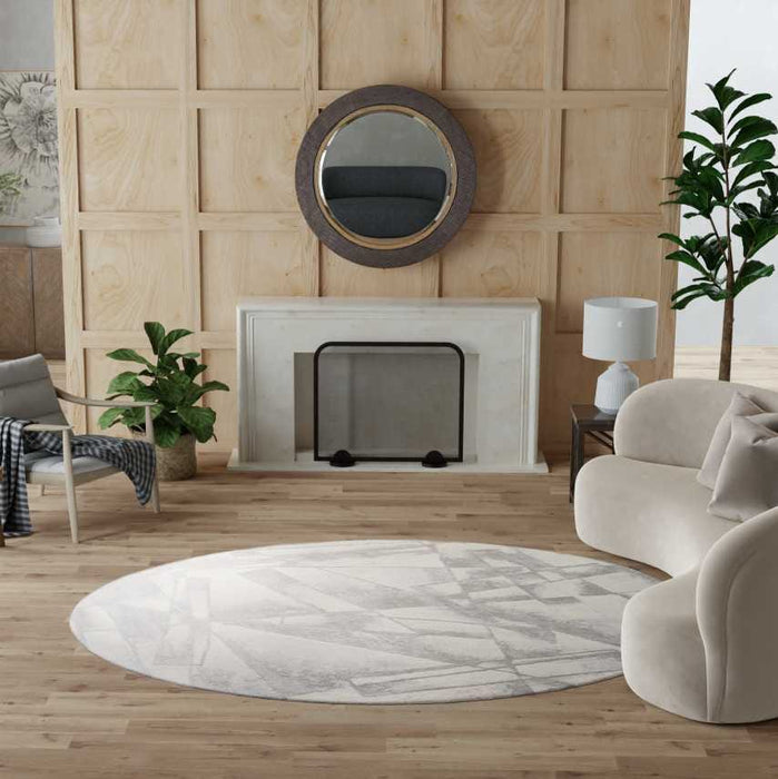 Christopher Guy Wool & Silk Grey CGS32 Wool Contemporary Area Rug - 8 Ft x Round