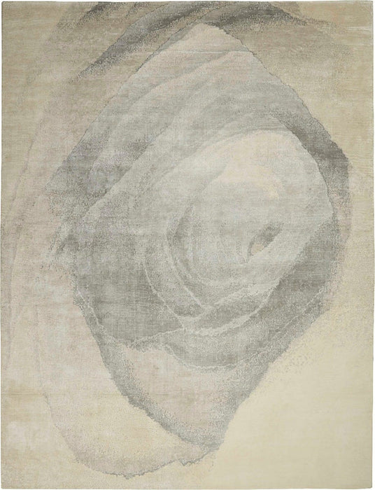 Christopher Guy Wool & Silk Ivory Grey CGS33 Wool Area Rug - 8 Ft x Round