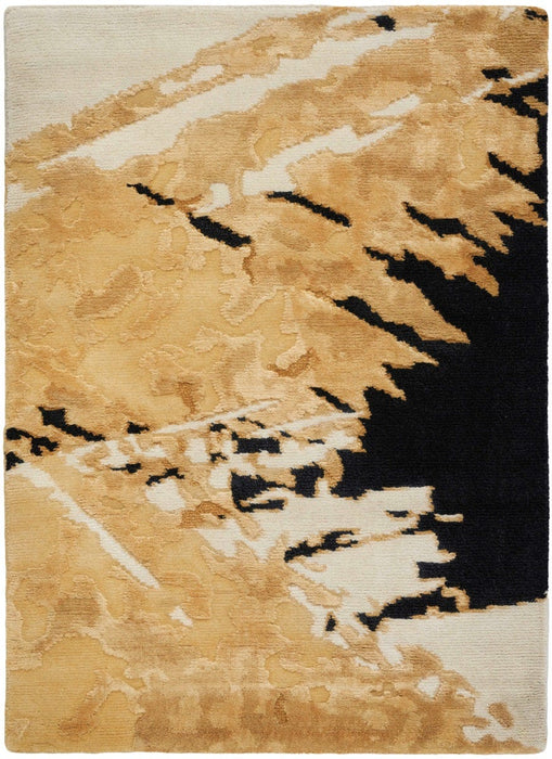 Christopher Guy Wool & Silk Gold Black CGS36 Wool Blend Contemporary Area Rug - 12 Ft x Round