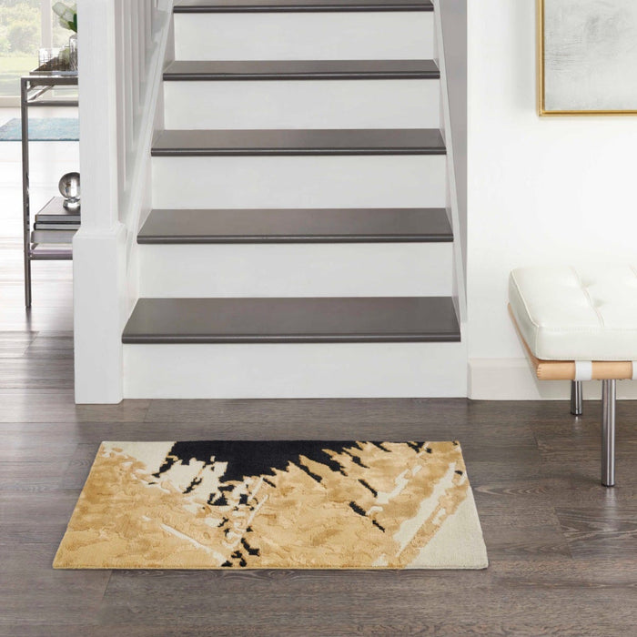 Christopher Guy Wool & Silk Gold Black CGS36 Wool Blend Contemporary Area Rug - 6 Ft x Round